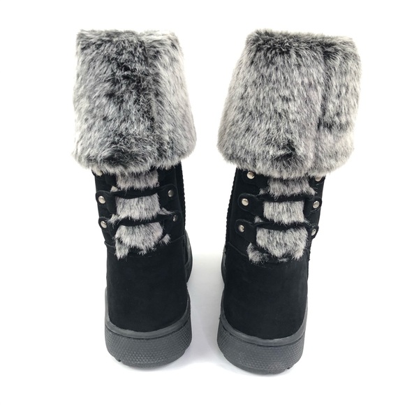 Rampage Albie Mid Calf Boots Black Faux Fur Sz 6 - Picture 2 of 8